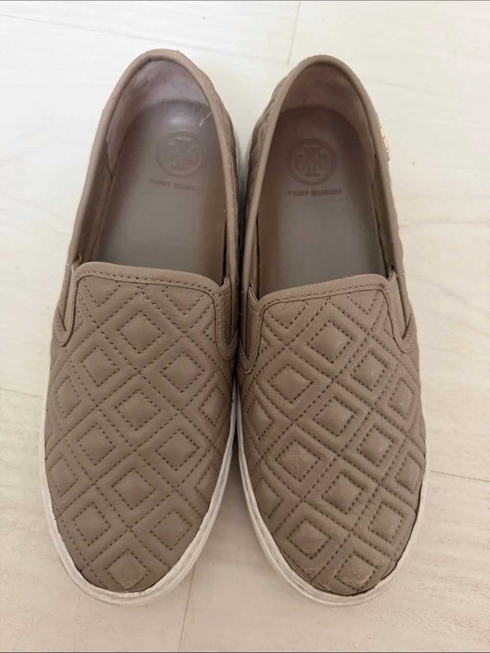 Tory Burch Quilted Slip-On leather Sneakers in Taupe 6 1/2